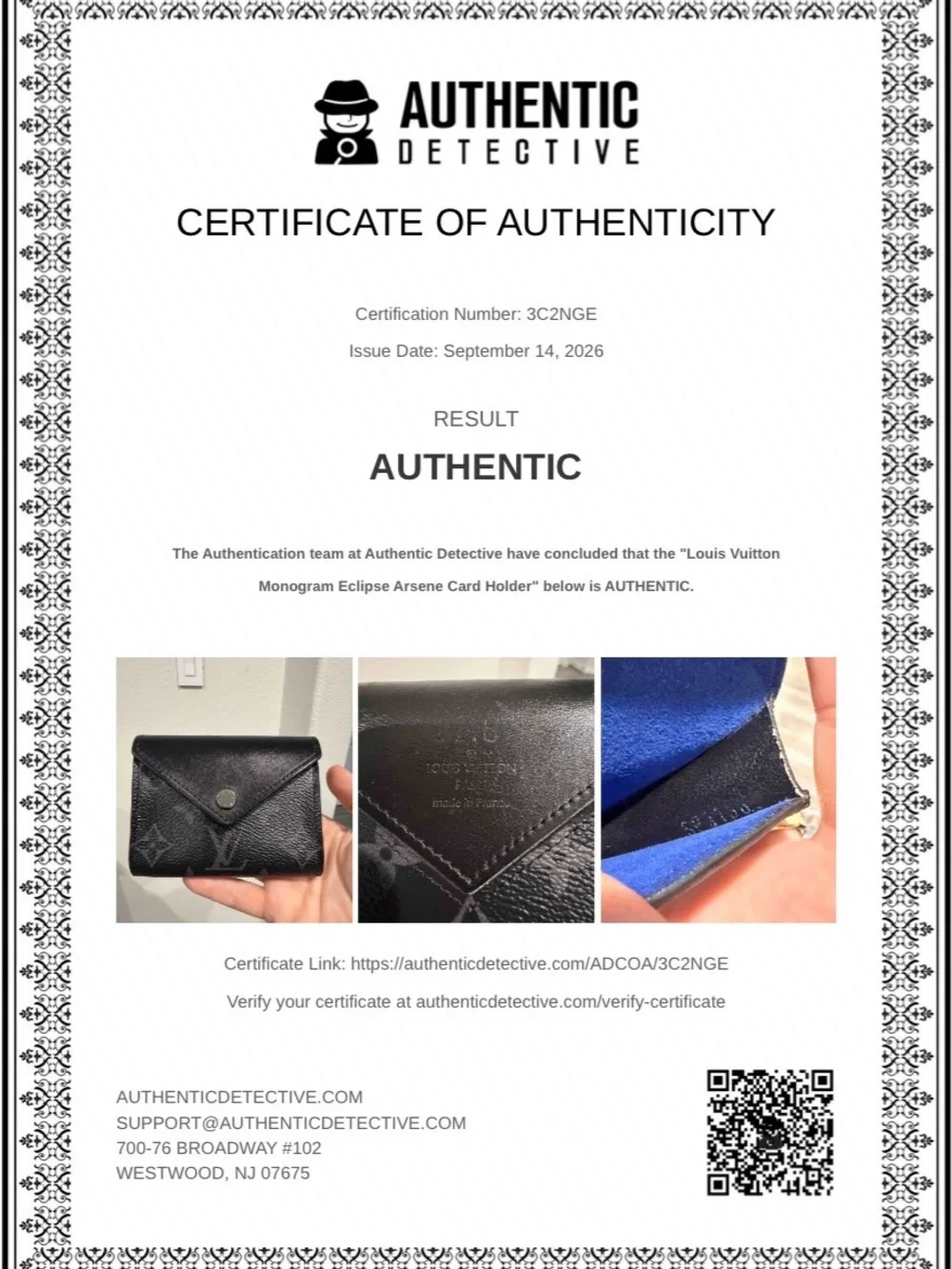 Louis Vuitton Monogram Eclipse Arsene Pouch Card Case with Dust Bag